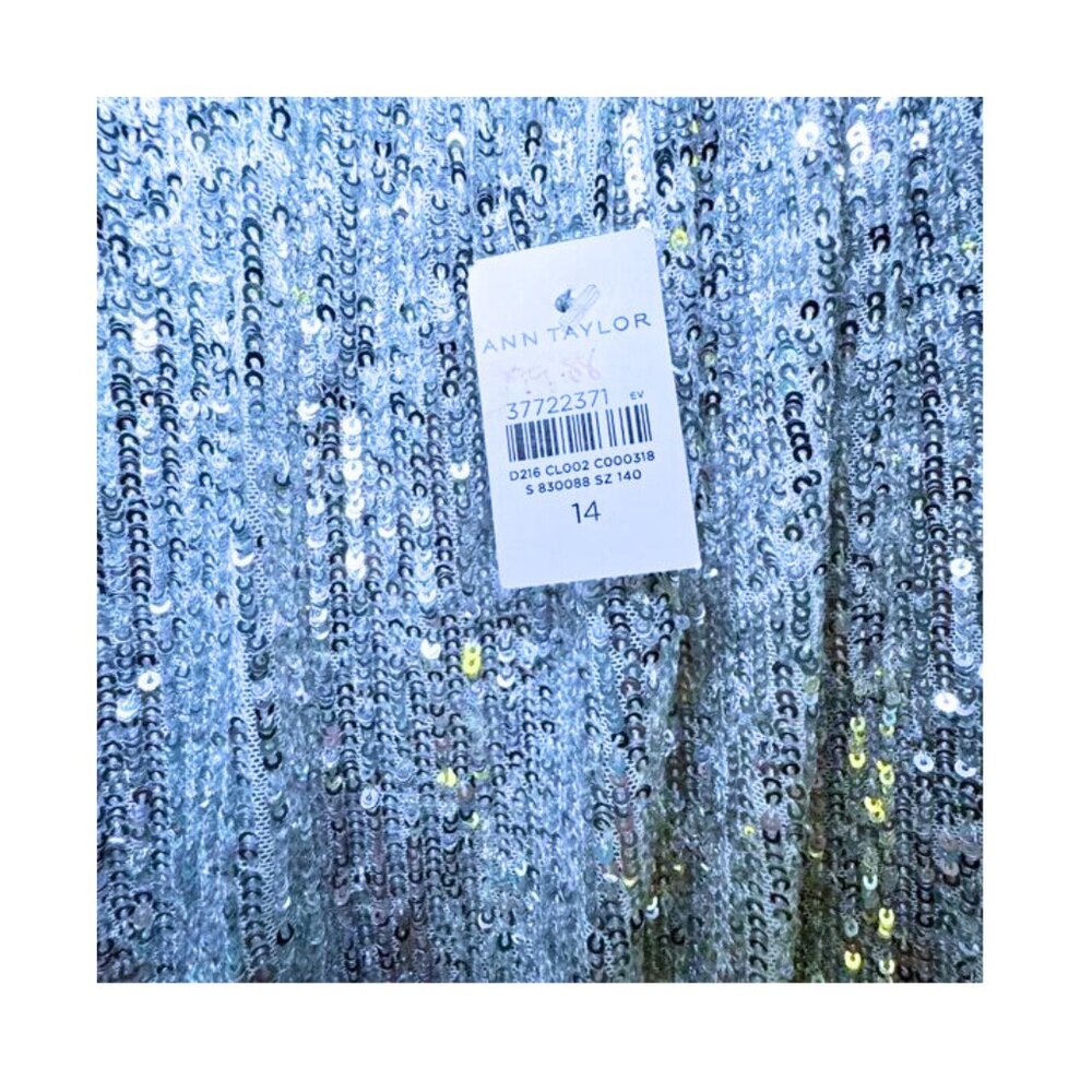 Ann Taylor Silver Sequin Midi Dress Shimmer Cocktail Party Size 14 NEW - Picture 10 of 12